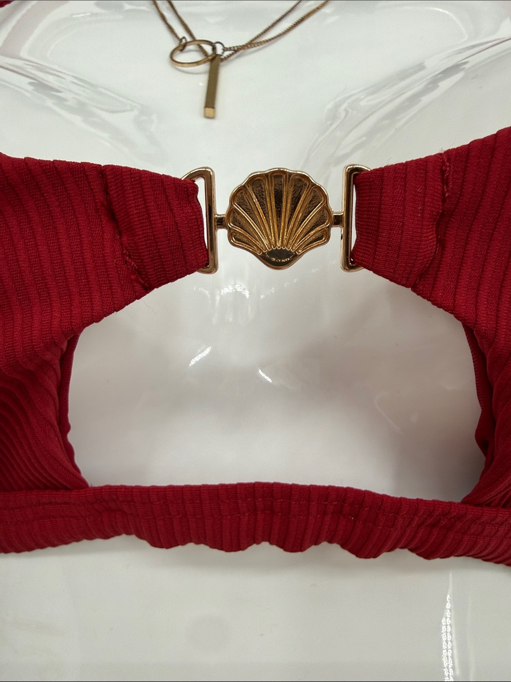 Red Ribbed Cutout Bikini Set - Picture 4 of 9